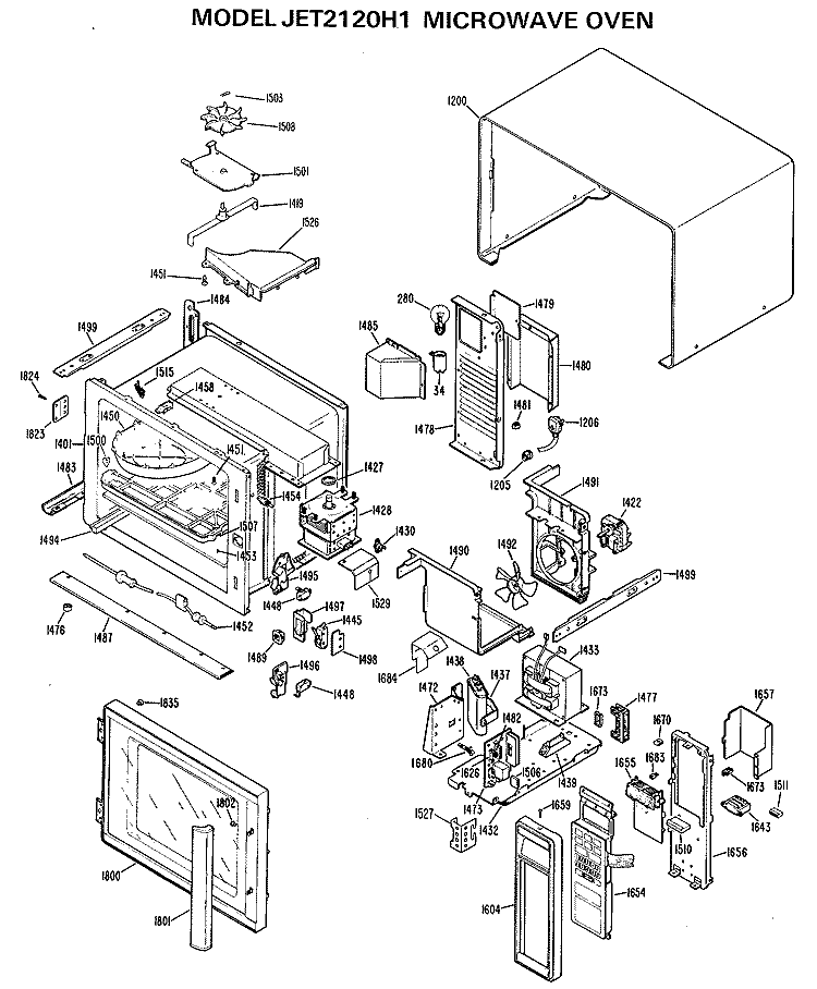 MICROWAVE Diagram and Parts List for JET2120H1  General Electric Microwave