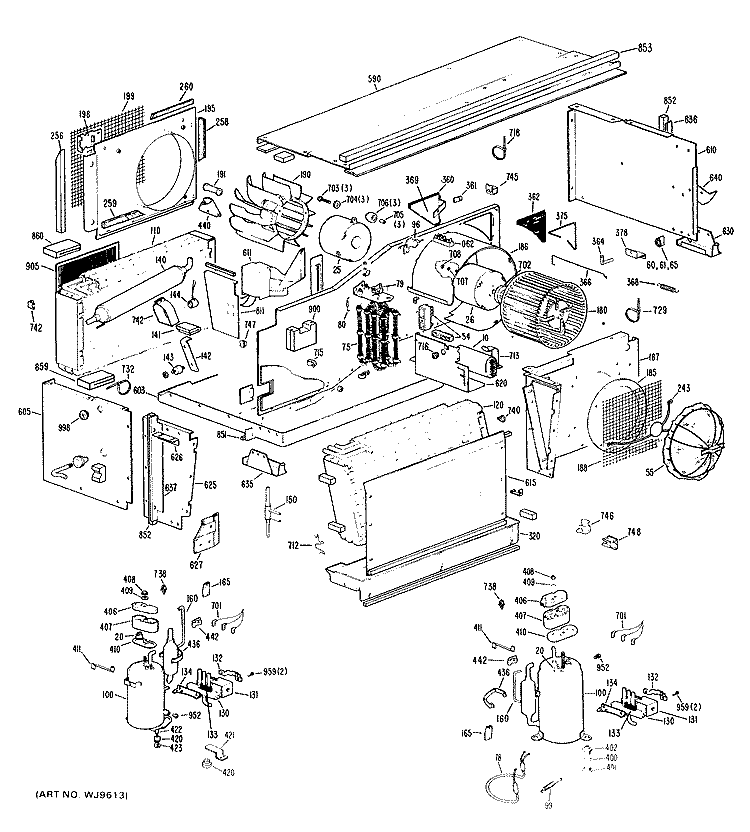 Section Diagram and Parts List for A2B693EPASW1  General Electric Air Conditioner