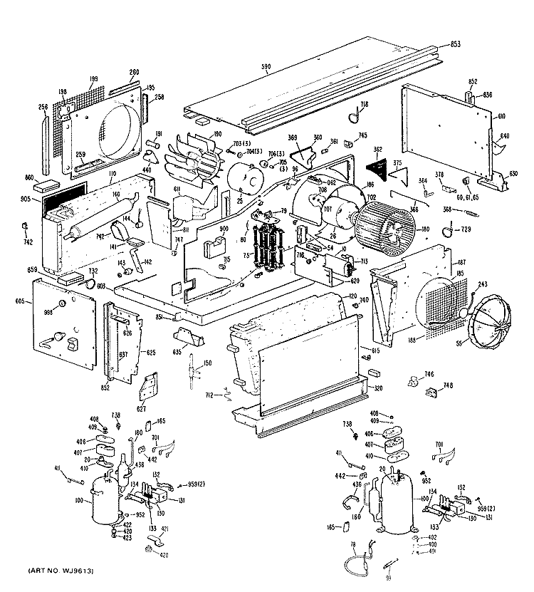 Section Diagram and Parts List for A3B593DGALQ1  General Electric Air Conditioner