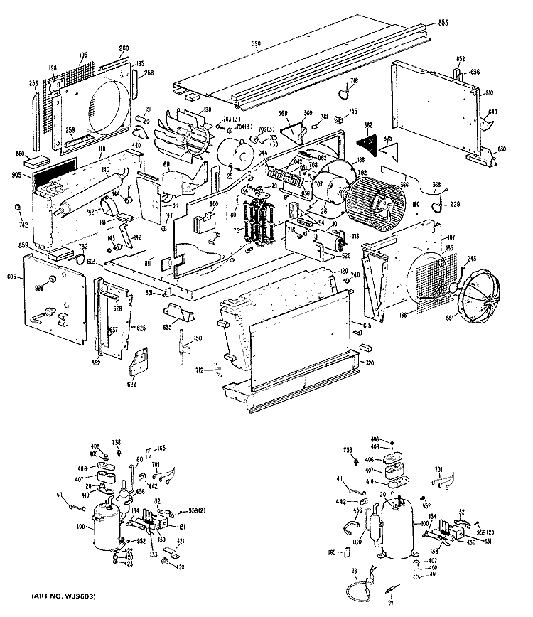 Section Diagram and Parts List for A3B689DJELW2  General Electric Air Conditioner