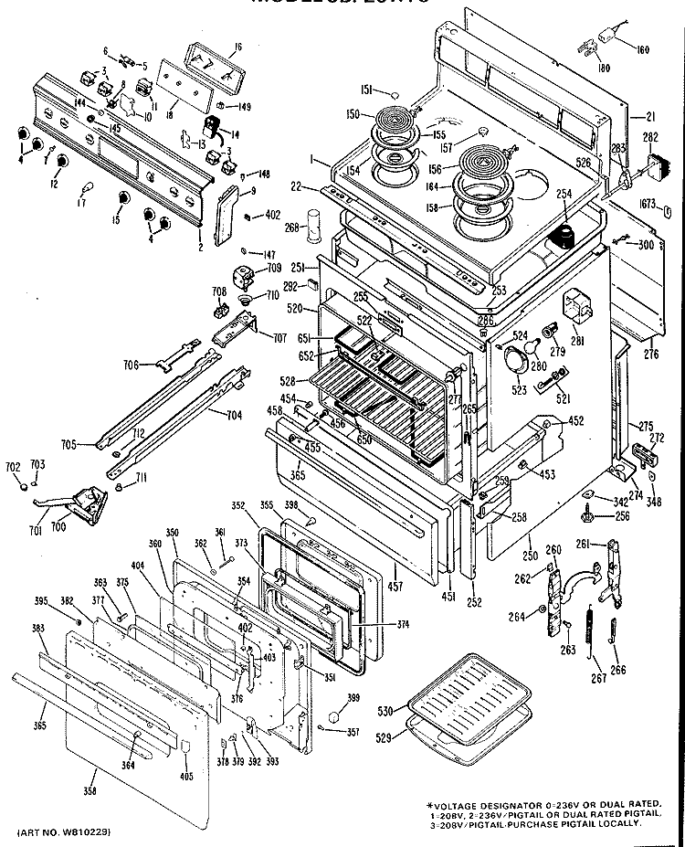 Section Diagram and Parts List for JBP26*F5  General Electric Range