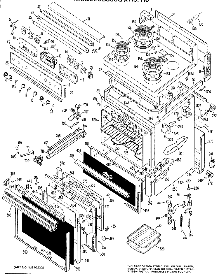 Section Diagram and Parts List for JB500G*H5  General Electric Range