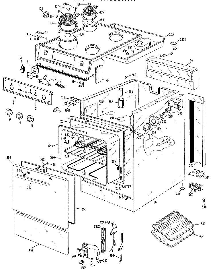 Section Diagram and Parts List for JAS03*H1  General Electric Range