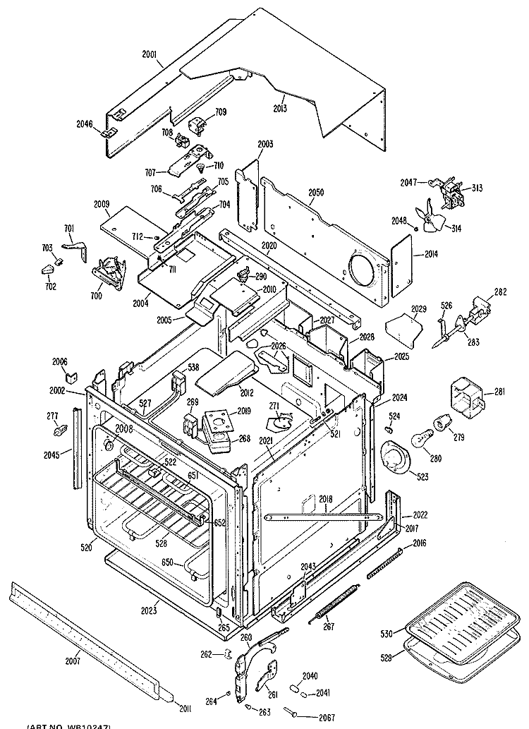 Section Diagram and Parts List for JKP07G*H1  General Electric Wall Oven