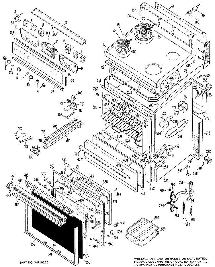 Section Diagram and Parts List for JB390G*H1  General Electric Range