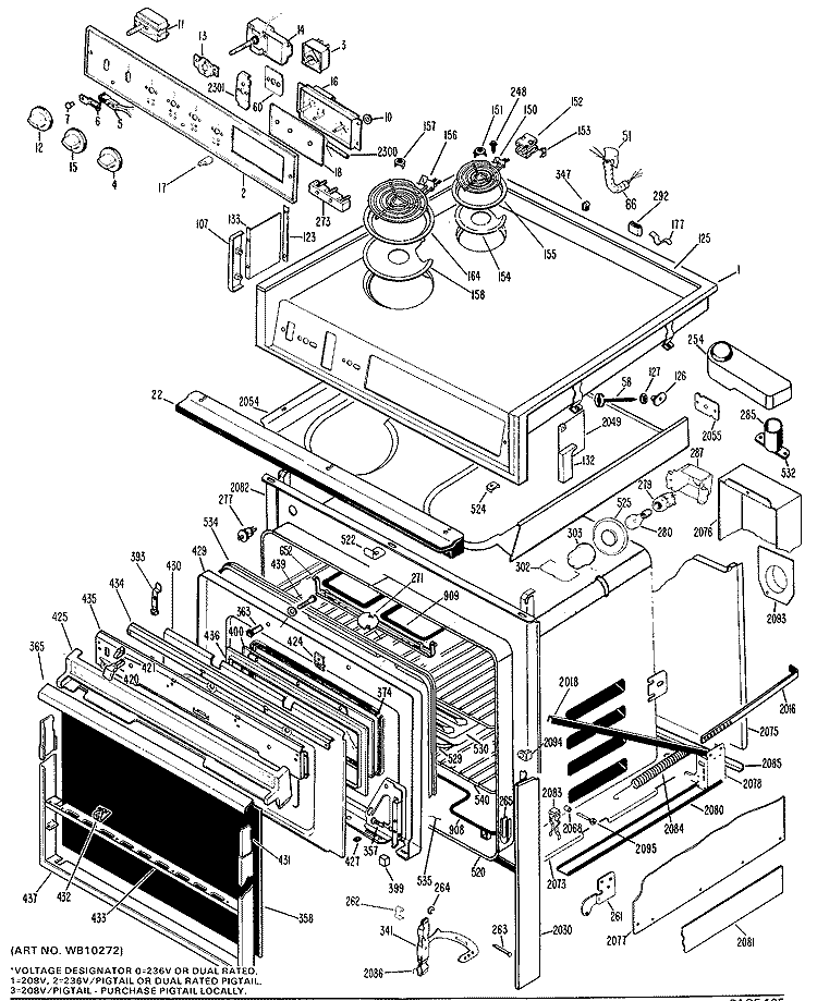 Section Diagram and Parts List for JMC27G*H1  General Electric Range