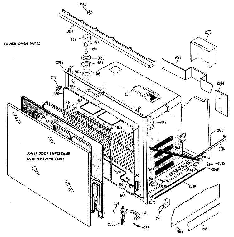 LOWER OVEN PARTS Diagram and Parts List for JKS26G*H1  General Electric Wall Oven