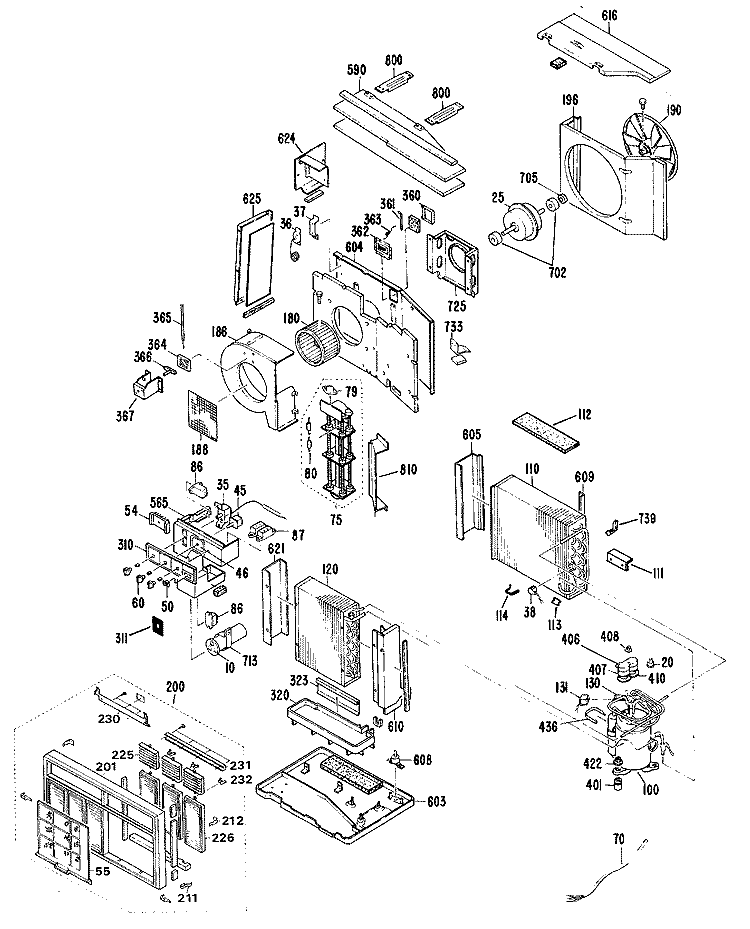 Section Diagram and Parts List for AJT08DAV1  General Electric Air Conditioner
