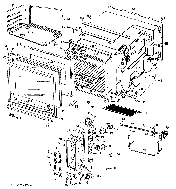 Section Diagram and Parts List for JHP63G*H1  General Electric Range