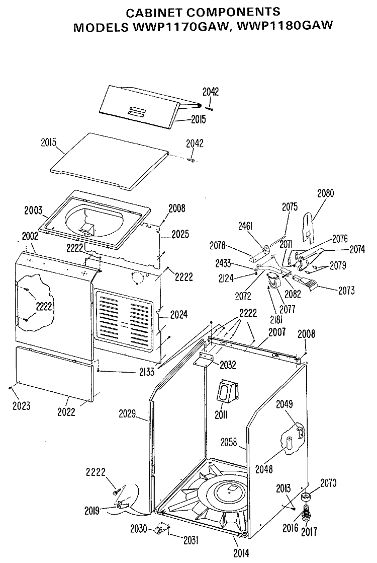 CABINET COMPONENTS Diagram and Parts List for WWP1180GAW  General Electric Washer
