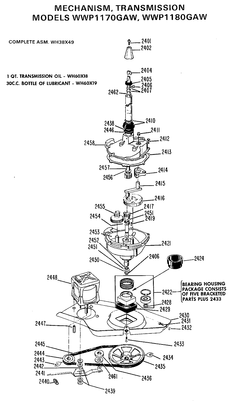 MECHANISM, TRANSMISSION Diagram and Parts List for WWP1180GAW  General Electric Washer