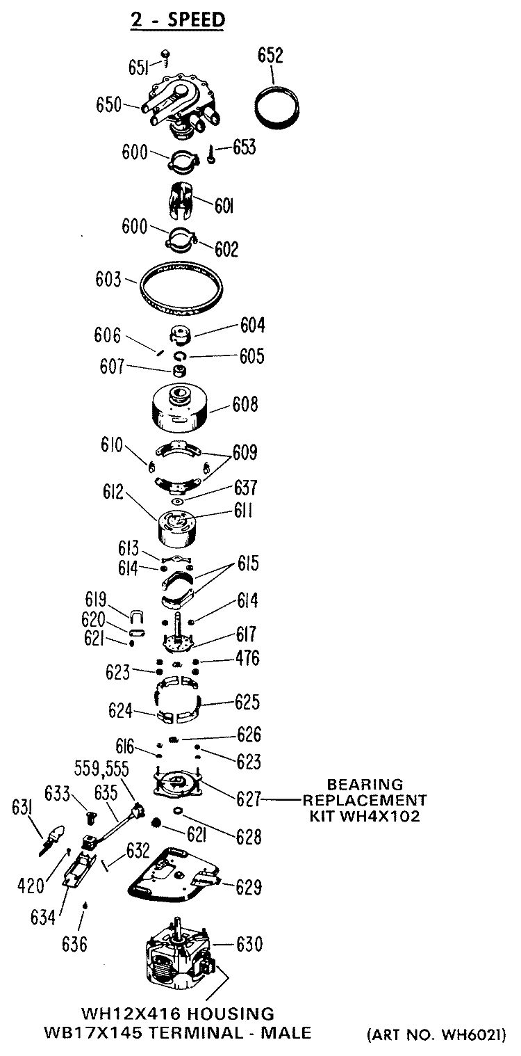2 - SPEED Diagram and Parts List for WWA8354VLL  General Electric Washer