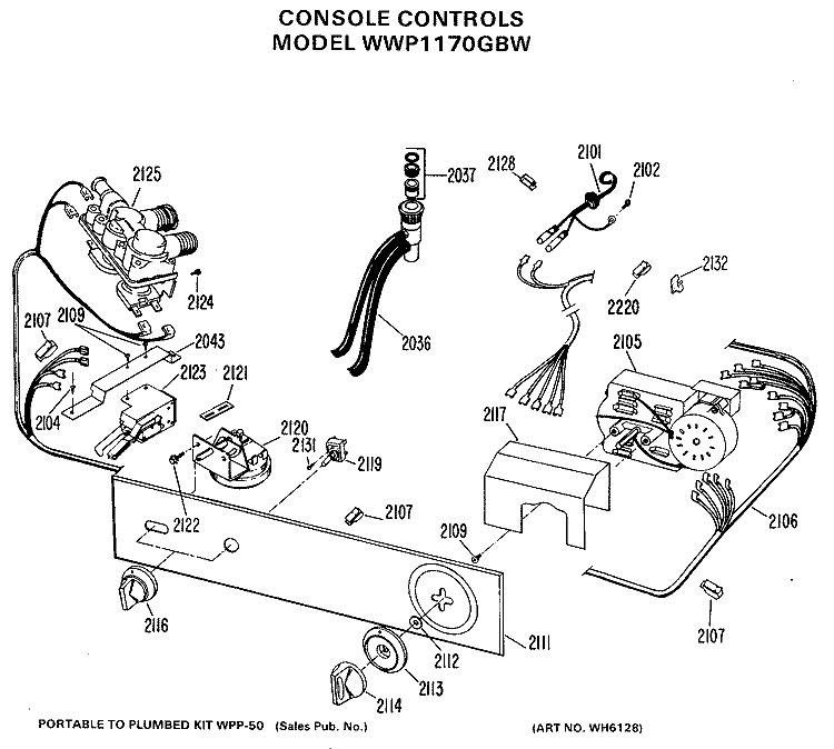 CONSOLE CONTROLS Diagram and Parts List for WWP1170GBW  General Electric Washer