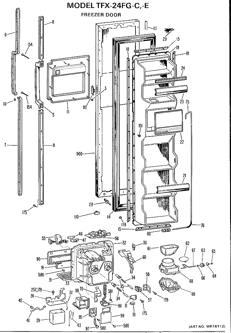 FREEZER DOOR Diagram and Parts List for TFX24FGC  General Electric Refrigerator