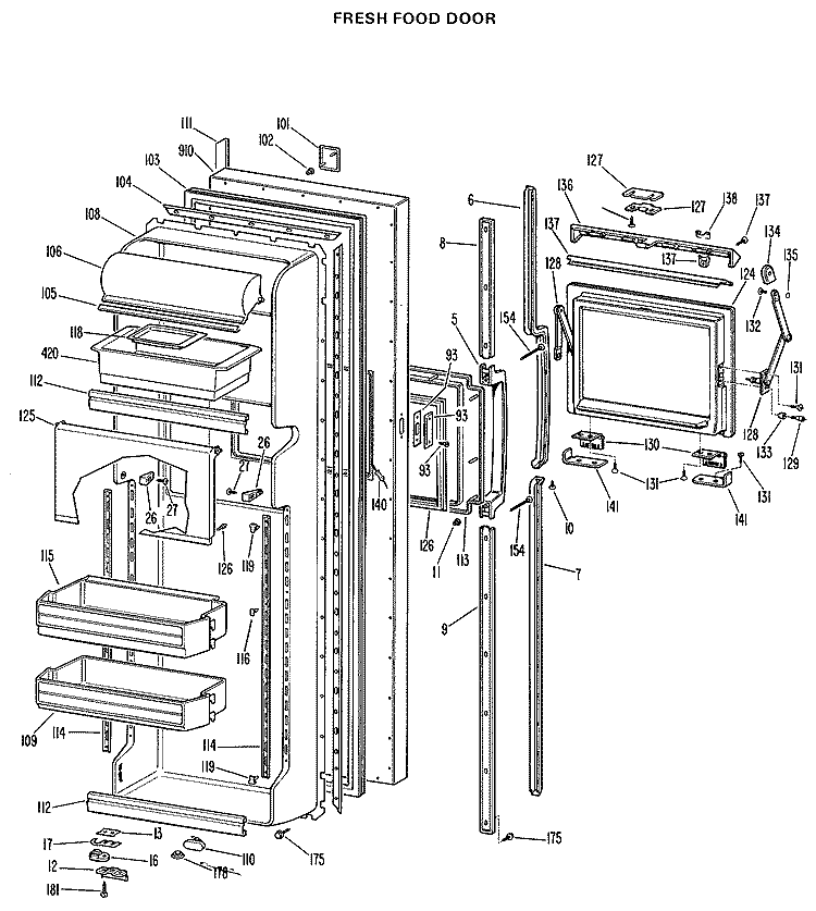 FRESH FOOD DOOR Diagram and Parts List for TFX24FGC  General Electric Refrigerator