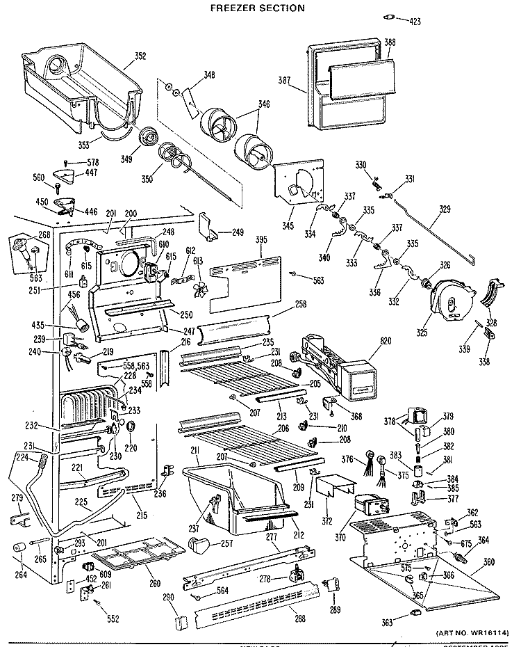 FREEZER SECTION Diagram and Parts List for TFX24FGC  General Electric Refrigerator