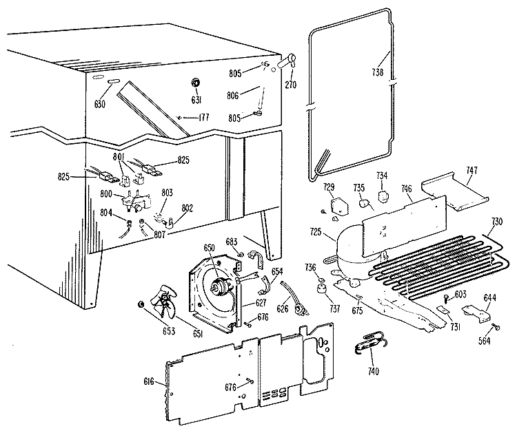 Section Diagram and Parts List for TFX24FGC  General Electric Refrigerator