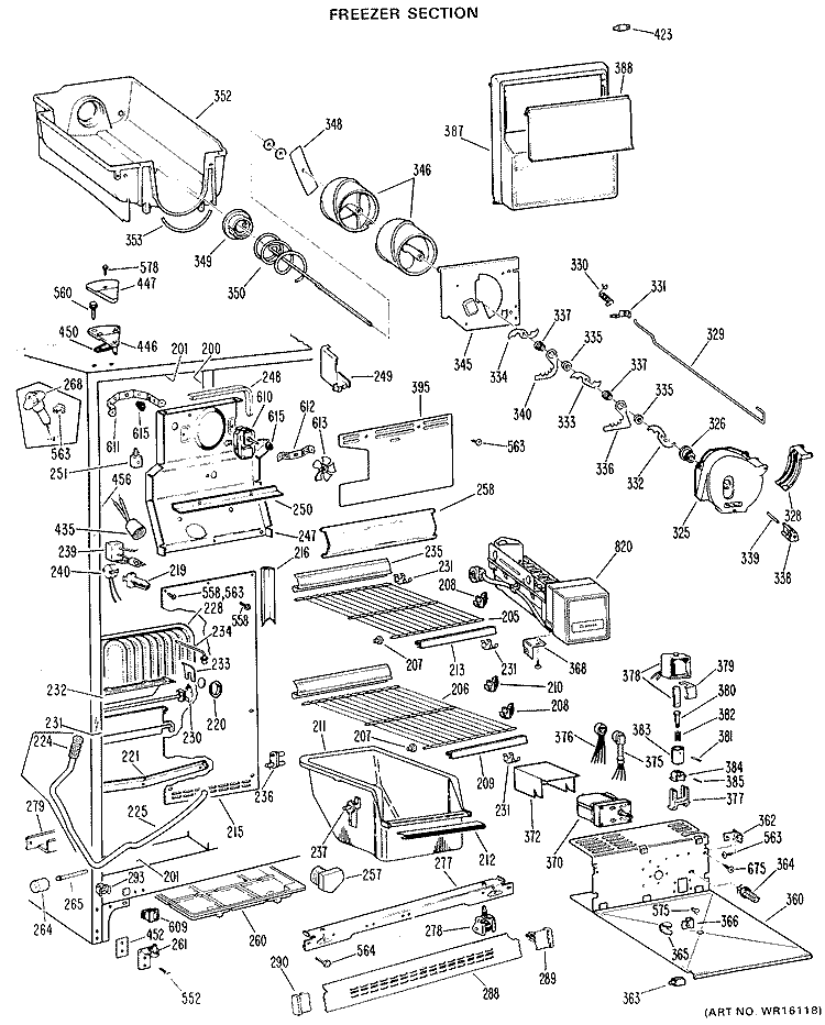 FREEZER SECTION Diagram and Parts List for TFX24RGD  General Electric Refrigerator