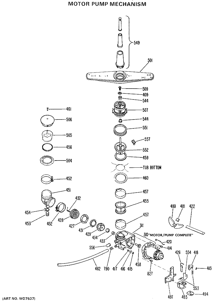 MOTOR PUMP MECHANISM Diagram and Parts List for GSD400Y-06BS  General Electric Dishwasher