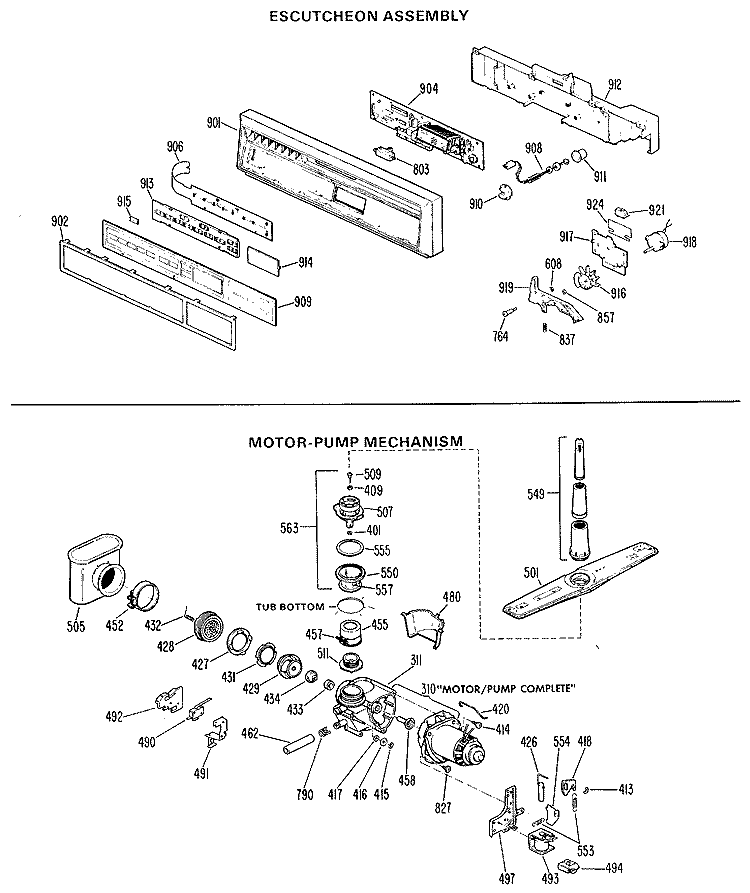 ESCUTCHEON ASSEMBLY Diagram and Parts List for GSD2200D03  General Electric Dishwasher