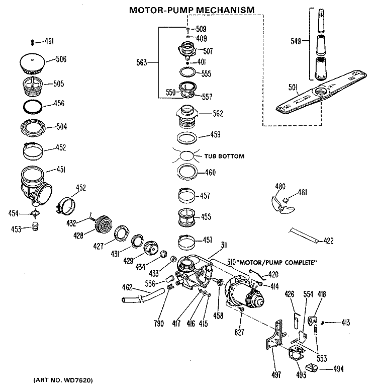 MOTOR - PUMP MECHANISM Diagram and Parts List for GSD400Y-05BS  General Electric Dishwasher