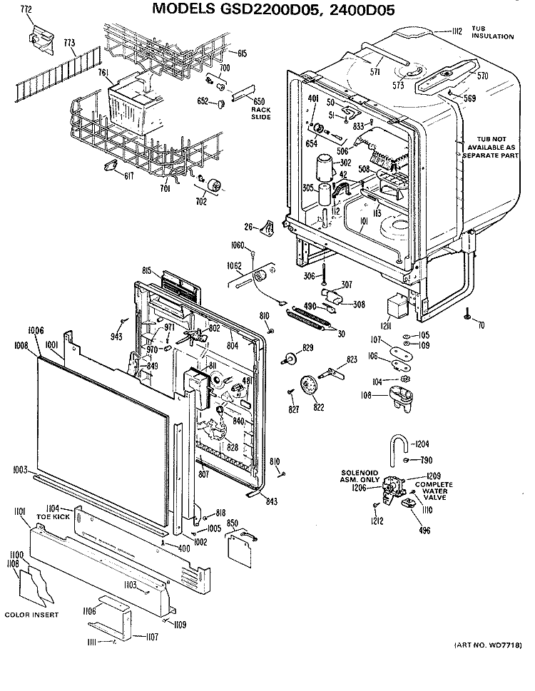 Section Diagram and Parts List for GSD2400D05  General Electric Dishwasher