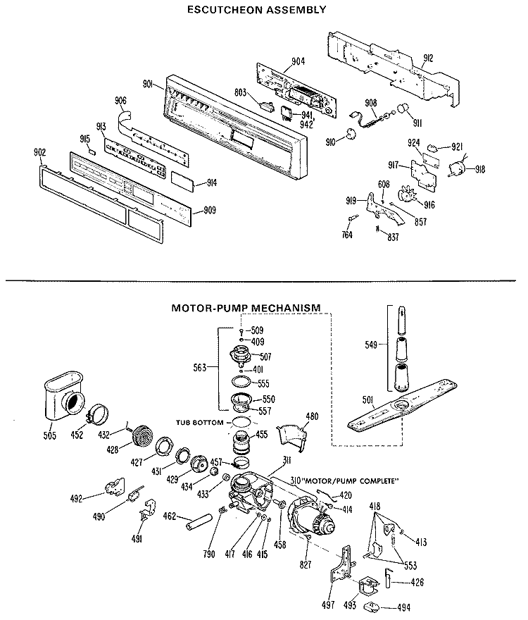 ESCUTCHEON ASSEMBLY Diagram and Parts List for GSD2400D05  General Electric Dishwasher
