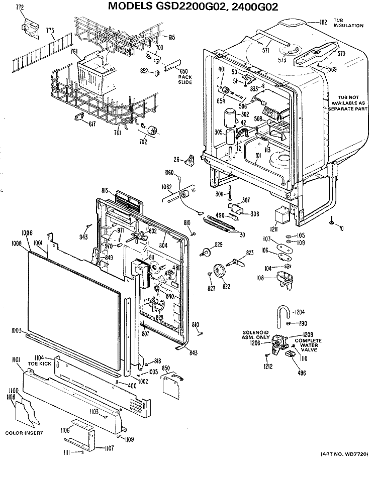Section Diagram and Parts List for GSD2400G02  General Electric Dishwasher