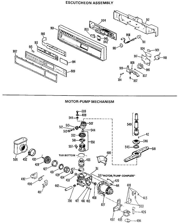 ESCUTCHEON ASSEMBLY Diagram and Parts List for GSD2400G02  General Electric Dishwasher