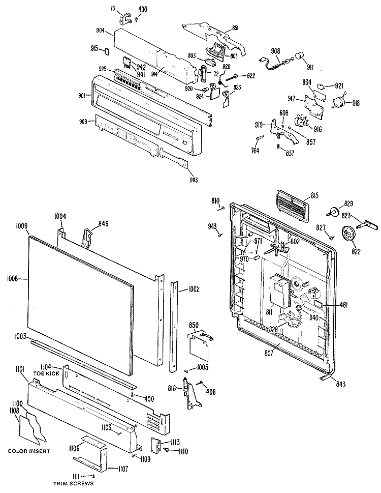 Section Diagram and Parts List for GSD2800G01  General Electric Dishwasher