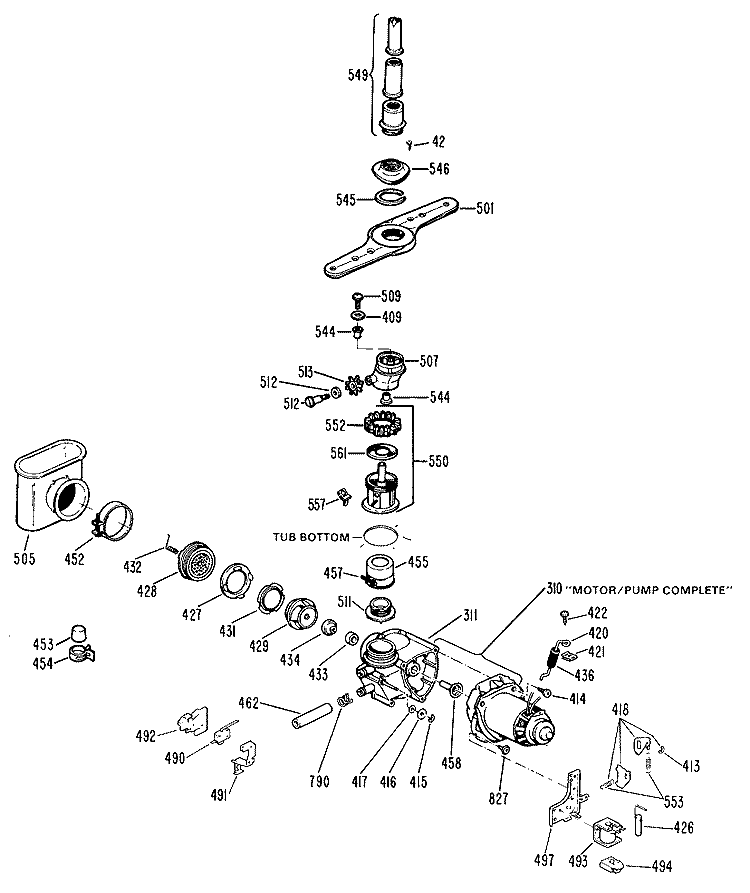 Section Diagram and Parts List for GSD2800G01  General Electric Dishwasher