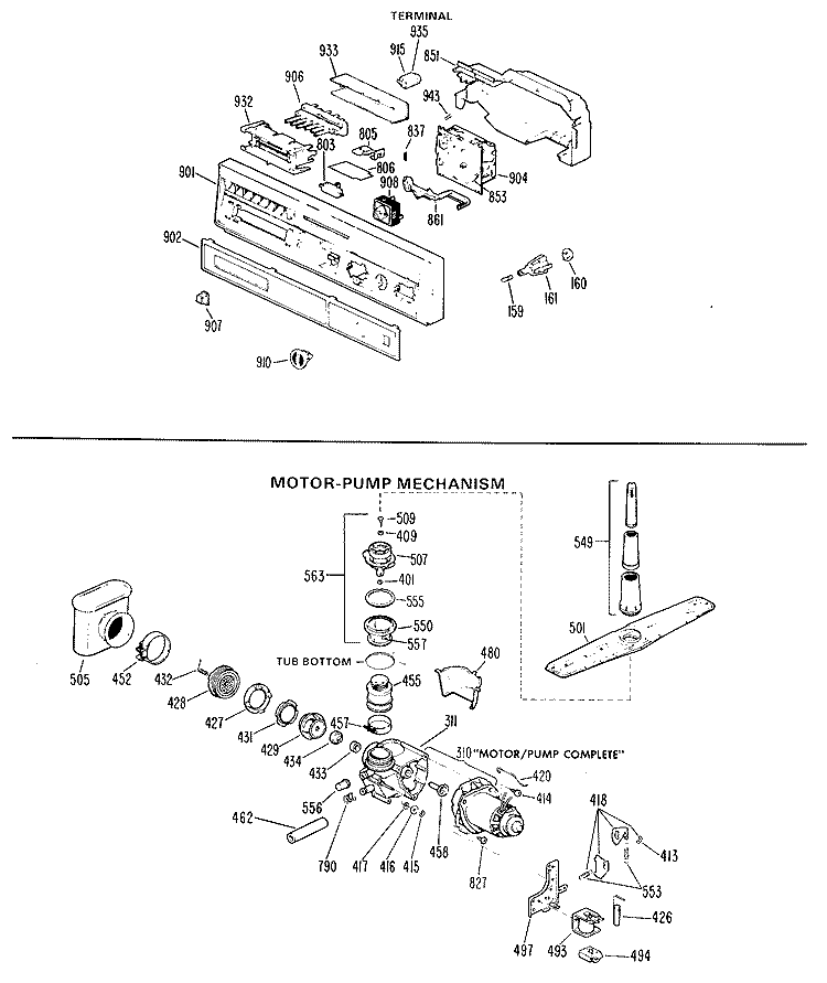 MOTOR - PUMP MECHANISM Diagram and Parts List for GSM603G-01  General Electric Dishwasher