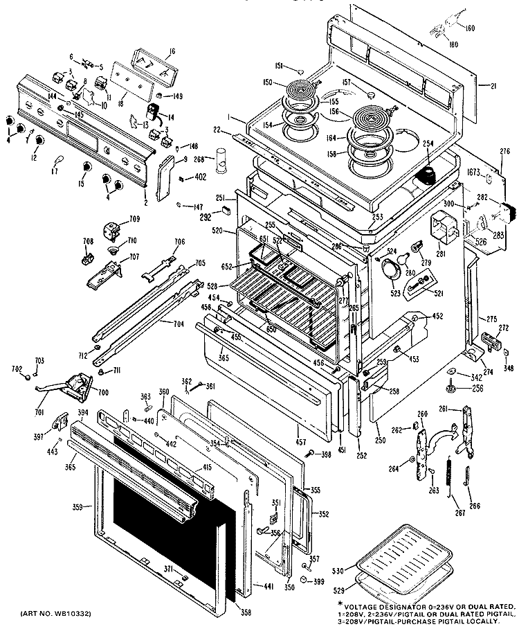 Section Diagram and Parts List for JBP24G*J1  General Electric Range