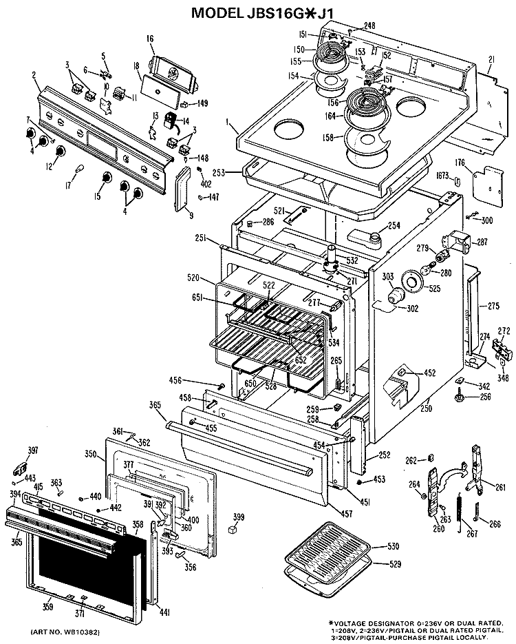 Section Diagram and Parts List for JBS16G*J1  General Electric Range
