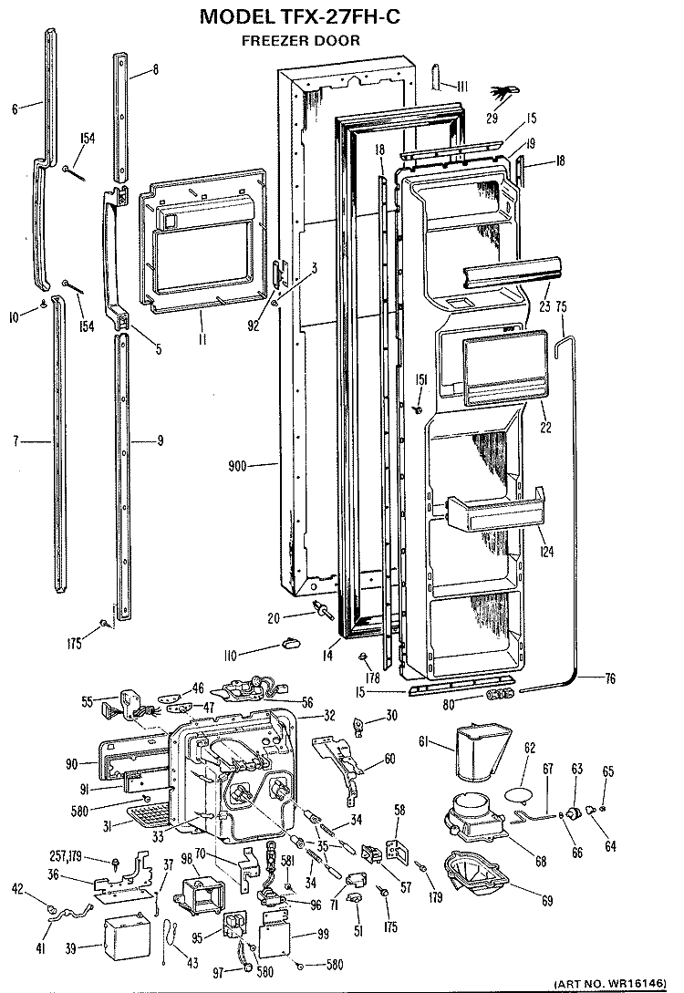 FREEZER DOOR Diagram and Parts List for TFX27FHC  General Electric Refrigerator