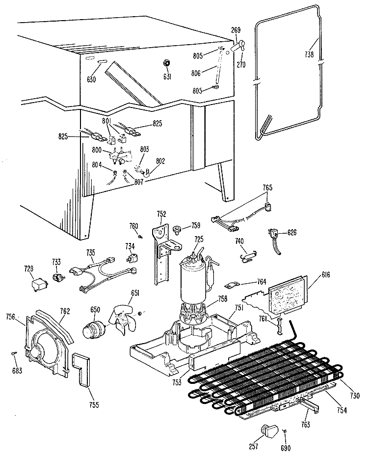 Section Diagram and Parts List for TFX27FHC  General Electric Refrigerator
