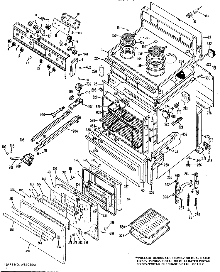 Section Diagram and Parts List for JBP26*J1  General Electric Range