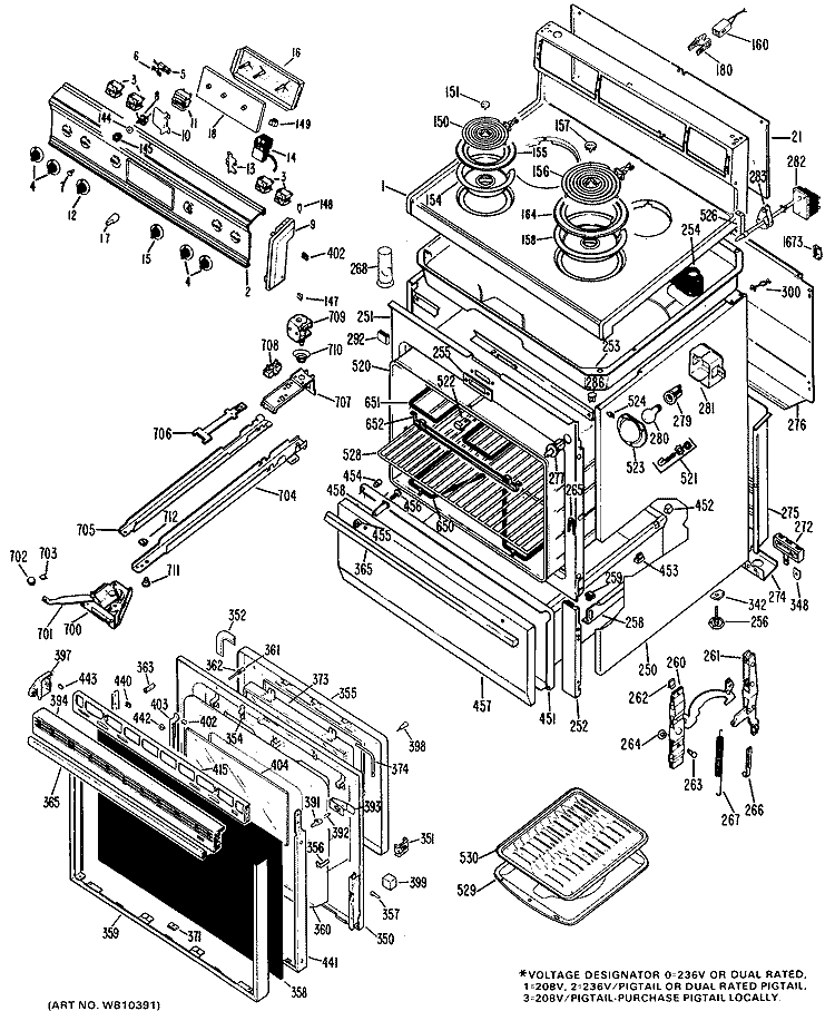 Section Diagram and Parts List for JBP26G*J1  General Electric Range
