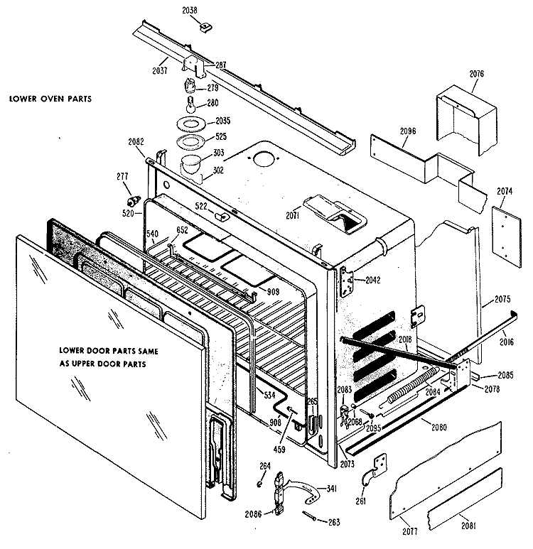 Section Diagram and Parts List for JKS26G*J1  General Electric Wall Oven