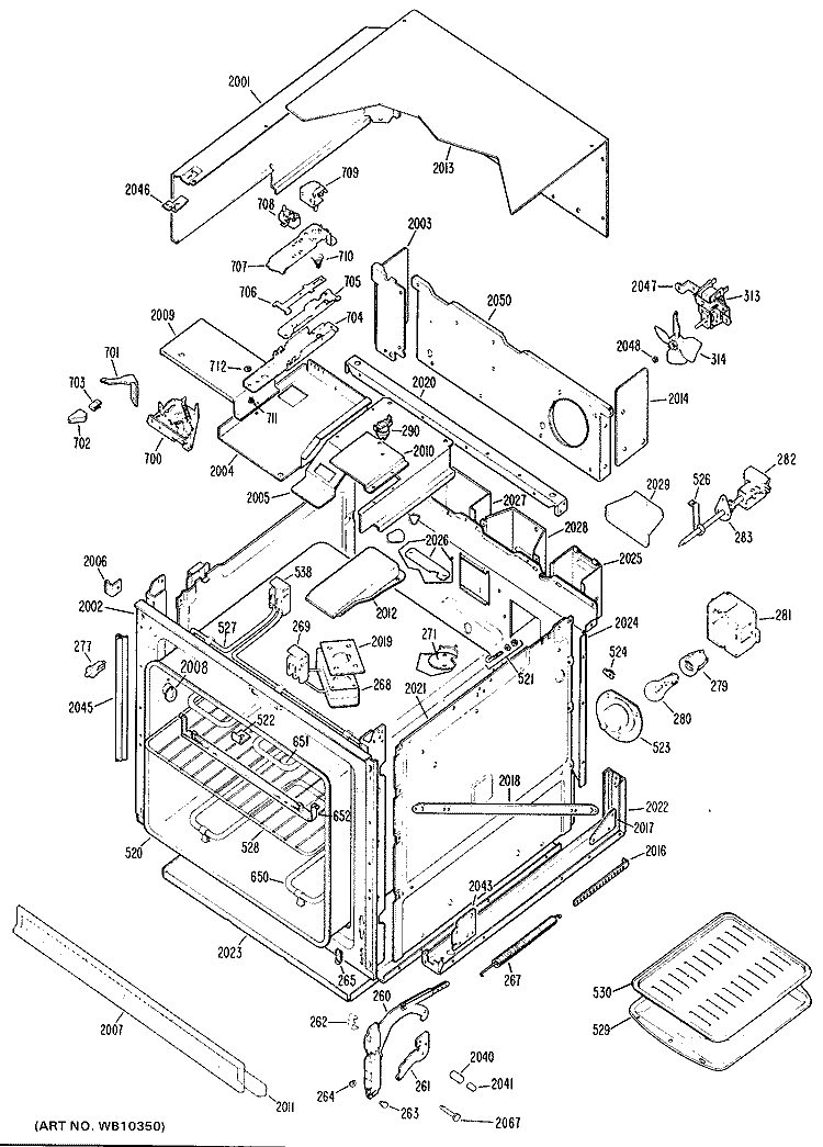 Section Diagram and Parts List for JKP07G*J1  General Electric Wall Oven