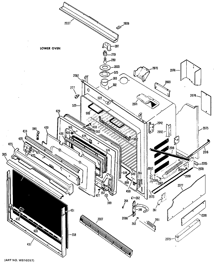 Section Diagram and Parts List for JKP27G*J1  General Electric Wall Oven