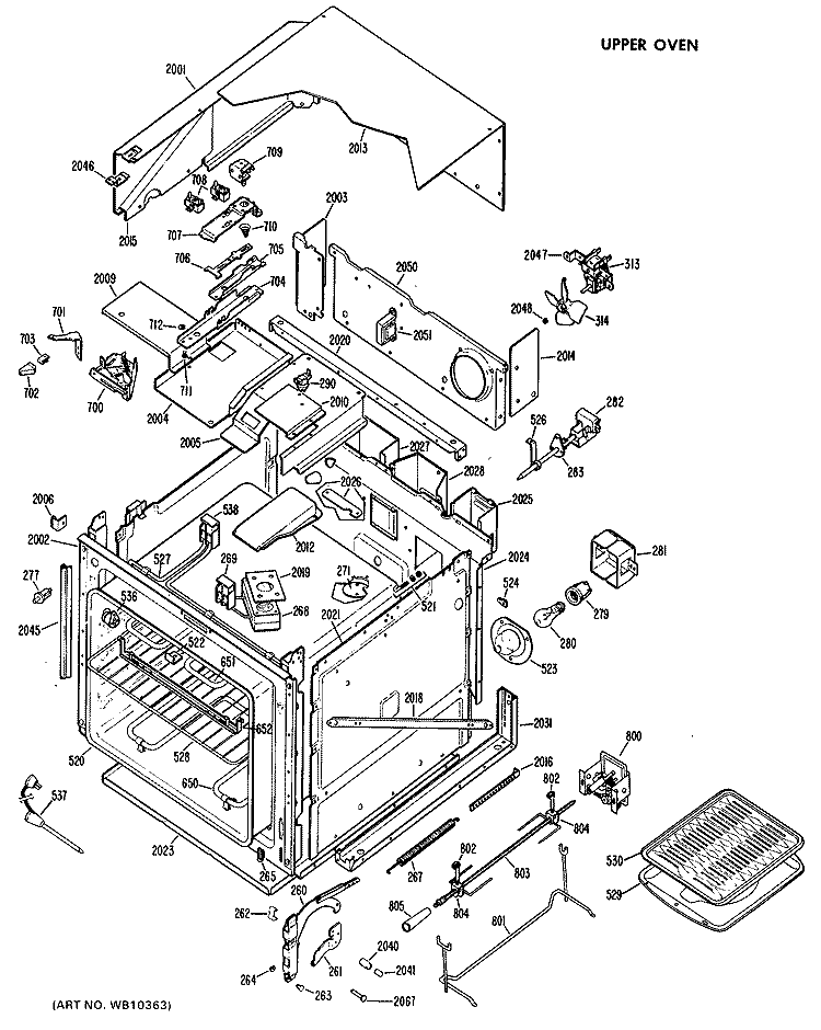 UPPER OVEN Diagram and Parts List for JKP36G*J1  General Electric Wall Oven