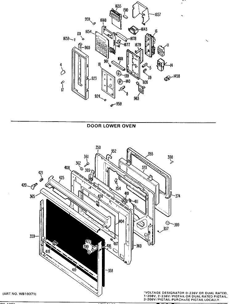 DOOR LOWER OVEN Diagram and Parts List for JKP61G*J1  General Electric Microwave Oven Combo