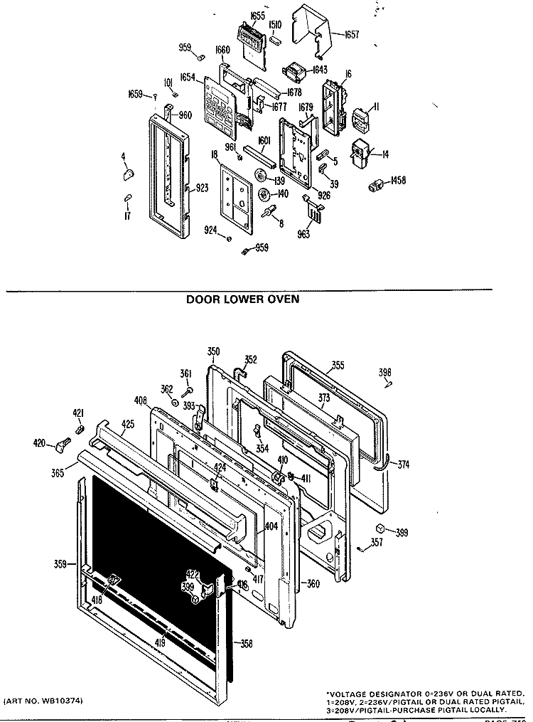DOOR LOWER OVEN Diagram and Parts List for JKP67G*J1  General Electric Microwave Oven Combo