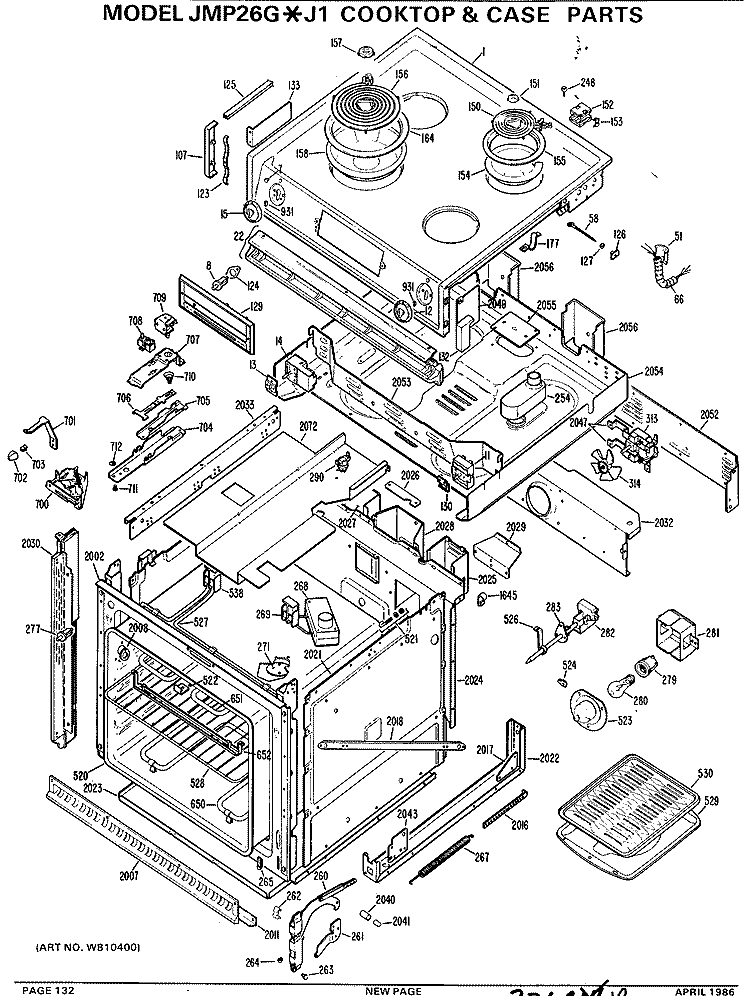 COOKTOP & CASE PARTS Diagram and Parts List for JMP26G*J1  General Electric Range