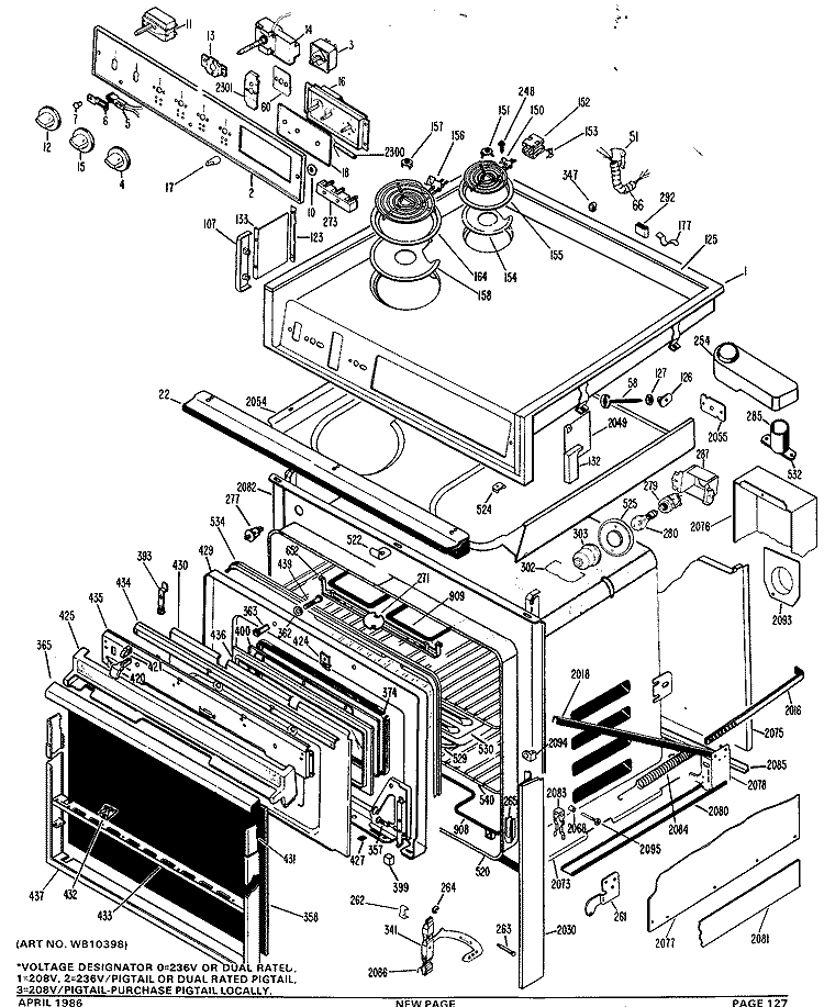 Section Diagram and Parts List for JMS27G*J1  General Electric Range