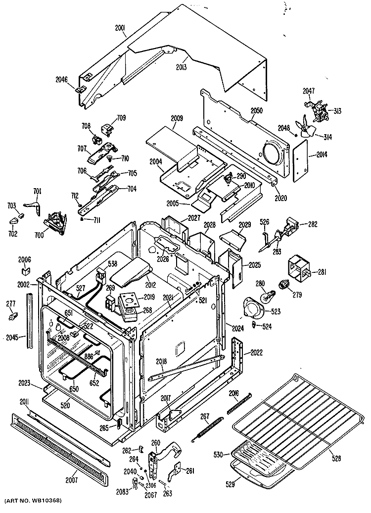 Section Diagram and Parts List for JRP03G*J1  General Electric Wall Oven