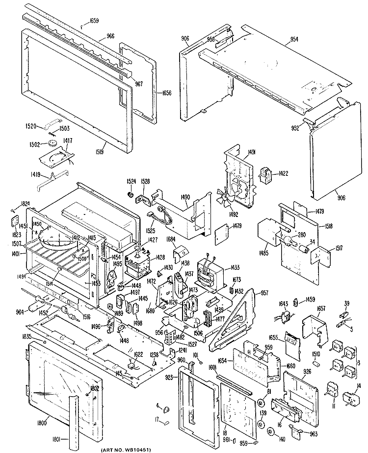 Section Diagram and Parts List for JHP69G*J1  General Electric Microwave Oven Combo