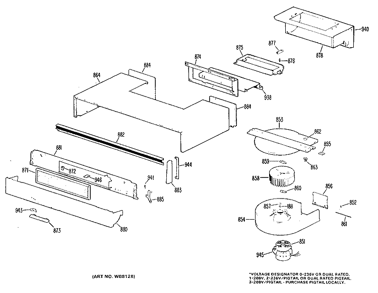 Section Diagram and Parts List for JHP61G*J1  General Electric Microwave Oven Combo