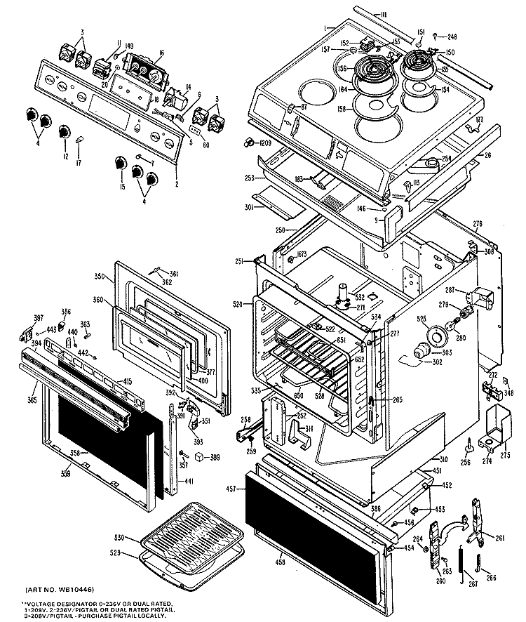 Section Diagram and Parts List for JSC27G*J1  General Electric Range
